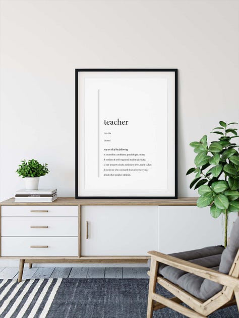Mock ups of 'teacher' dictionary definition print