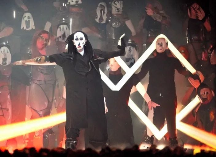 Prompt: marilyn manson robocop illuminati ritual