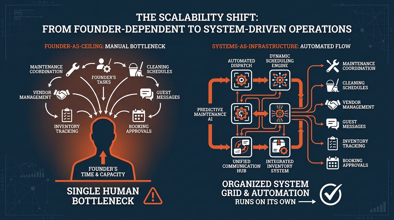 Founder as bottleneck versus systems running independently Founder as bottleneck versus systems running independently