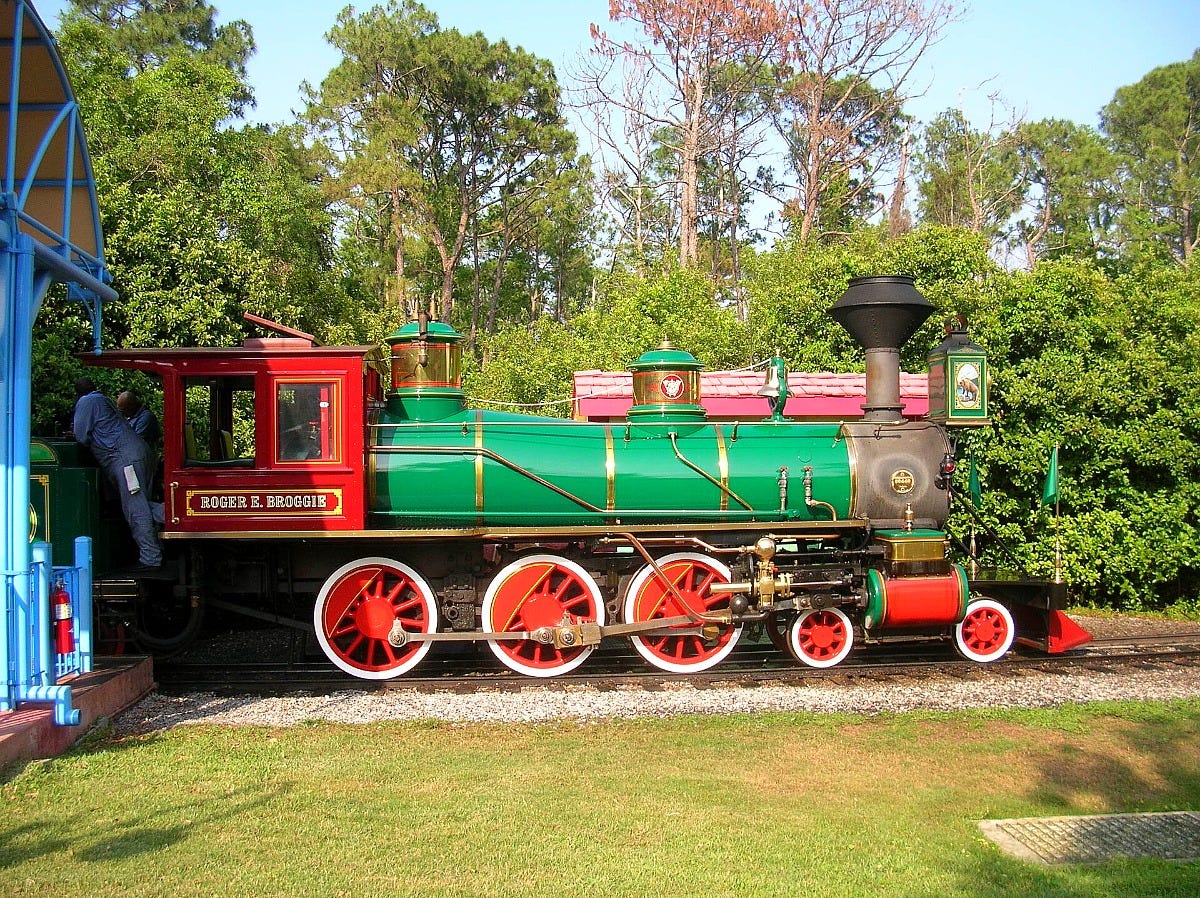 The Roger E. Broggie locomotive on the Walt Disney World Railroad. Image: Josh Hallett via Wikimedia Commons The Roger E. Broggie locomotive on the Walt Disney World Railroad. Image: Josh Hallett via Wikimedia Commons