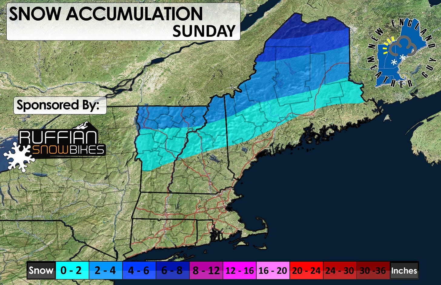 May be an image of map, sky and text that says 'SNOW ACCUMULATION SUNDAY Sponsored By: RUFFIAN SnOWBIKES Snow 0-2 2-4 4-6 8-12 24-30 Inches' May be an image of map, sky and text that says 'SNOW ACCUMULATION SUNDAY Sponsored By: RUFFIAN SnOWBIKES Snow 0-2 2-4 4-6 8-12 24-30 Inches'