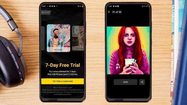 A photo showing the Lensa app’s free trial page.