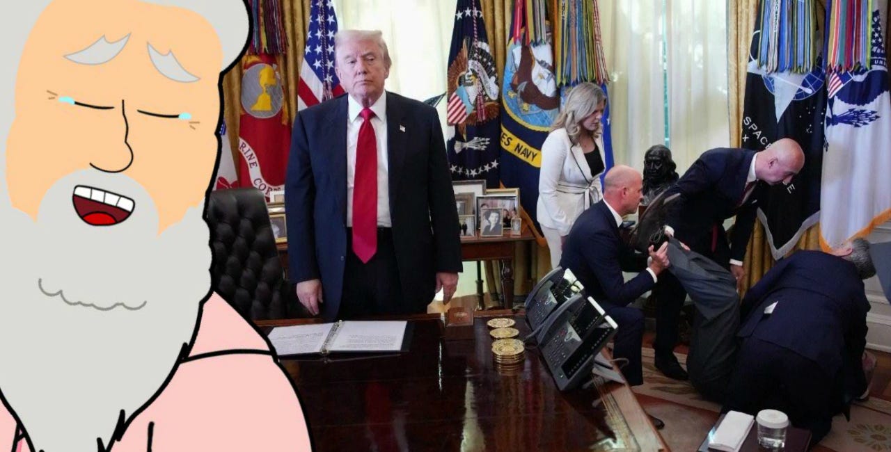 President Dementia Looks On As Man Faints In Oval Office