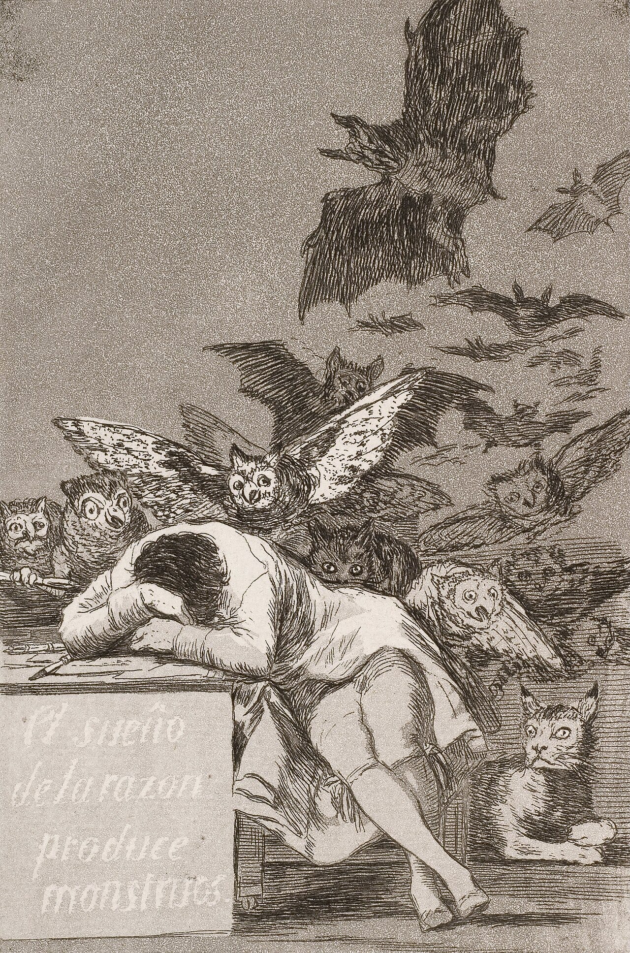 Goya Sleep of Reason etching aquatint Goya Sleep of Reason etching aquatint