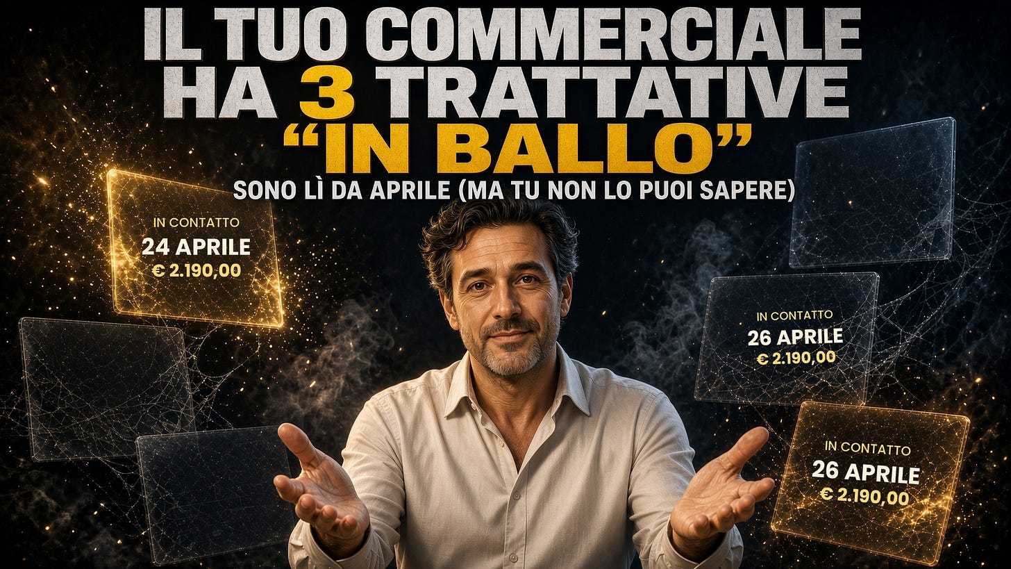 Commerciale che risponde ho diverse cose in ballo mentre lo schermo dietro mostra tre trattative aperte da aprile