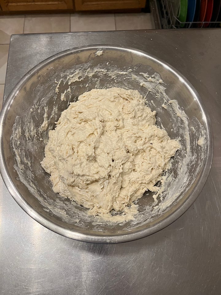 first mix of sourdough and refreshing the starter