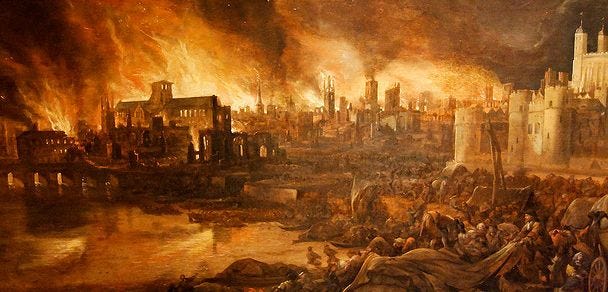 64 AD Rome Burns- The city of Rome was nearly destroyed in a catastrophic  fire. The fire is said to have been … | Great fire of london, The great  fire, Burning city