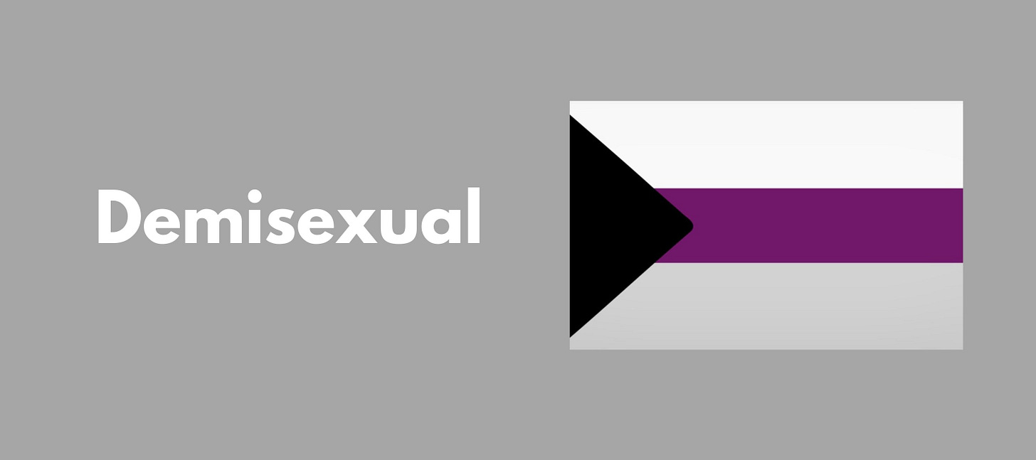 The word Demisexual alongside the demisexual flag.