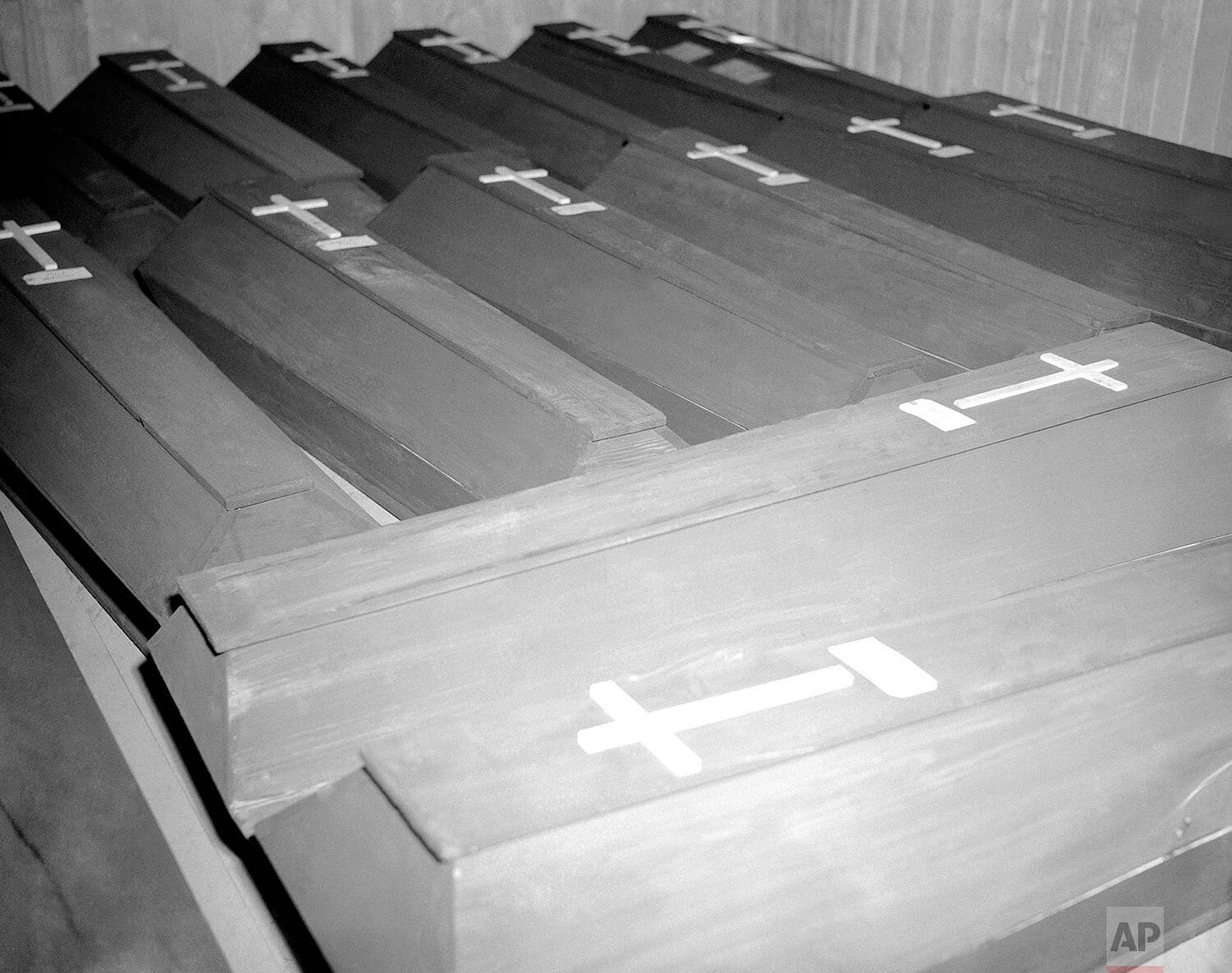 Coffins hold the bodies of Nazis executed at Landsberg on May 28, 1946, part of a mass execution for crimes including horrific medical experiments and the killing of thousands of innocent victims. Coffins hold the bodies of Nazis executed at Landsberg on May 28, 1946, part of a mass execution for crimes including horrific medical experiments and the killing of thousands of innocent victims.