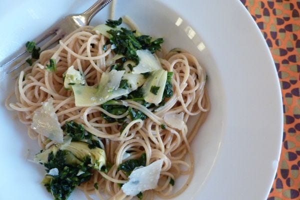 pasta with egg spinach artichoke