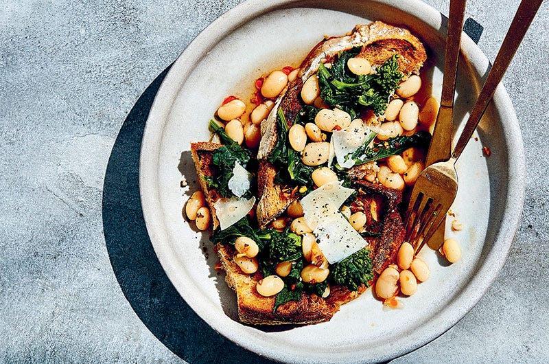 Garlicky Great Northern Beans and Broccoli Raab over Toast, Cook the Vineyard, from Cool Beans by Joe Yonan