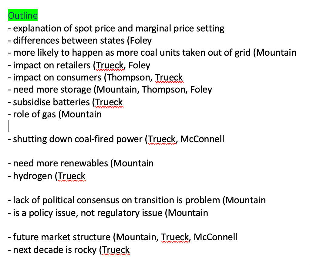 Outline of main points of the article and which interviewee commented on them.