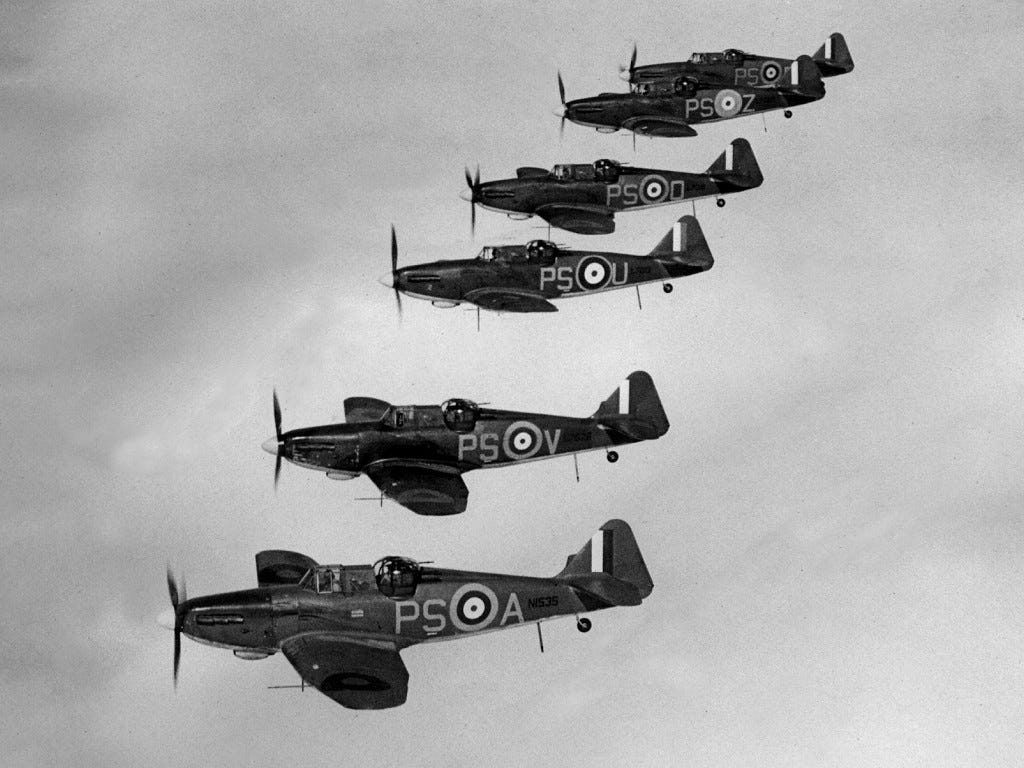 Boulton Paul Defiant Mk II flying in formation