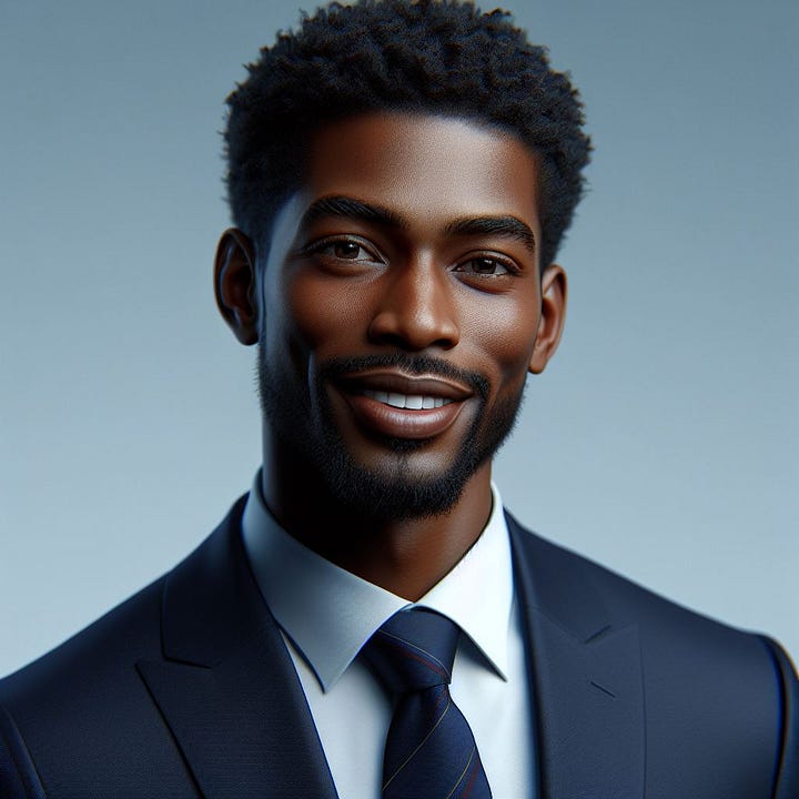 create an image of a photorealistic Man in navy business suit smiling for professional linkedin profile headshot, business professional, sharp focus 