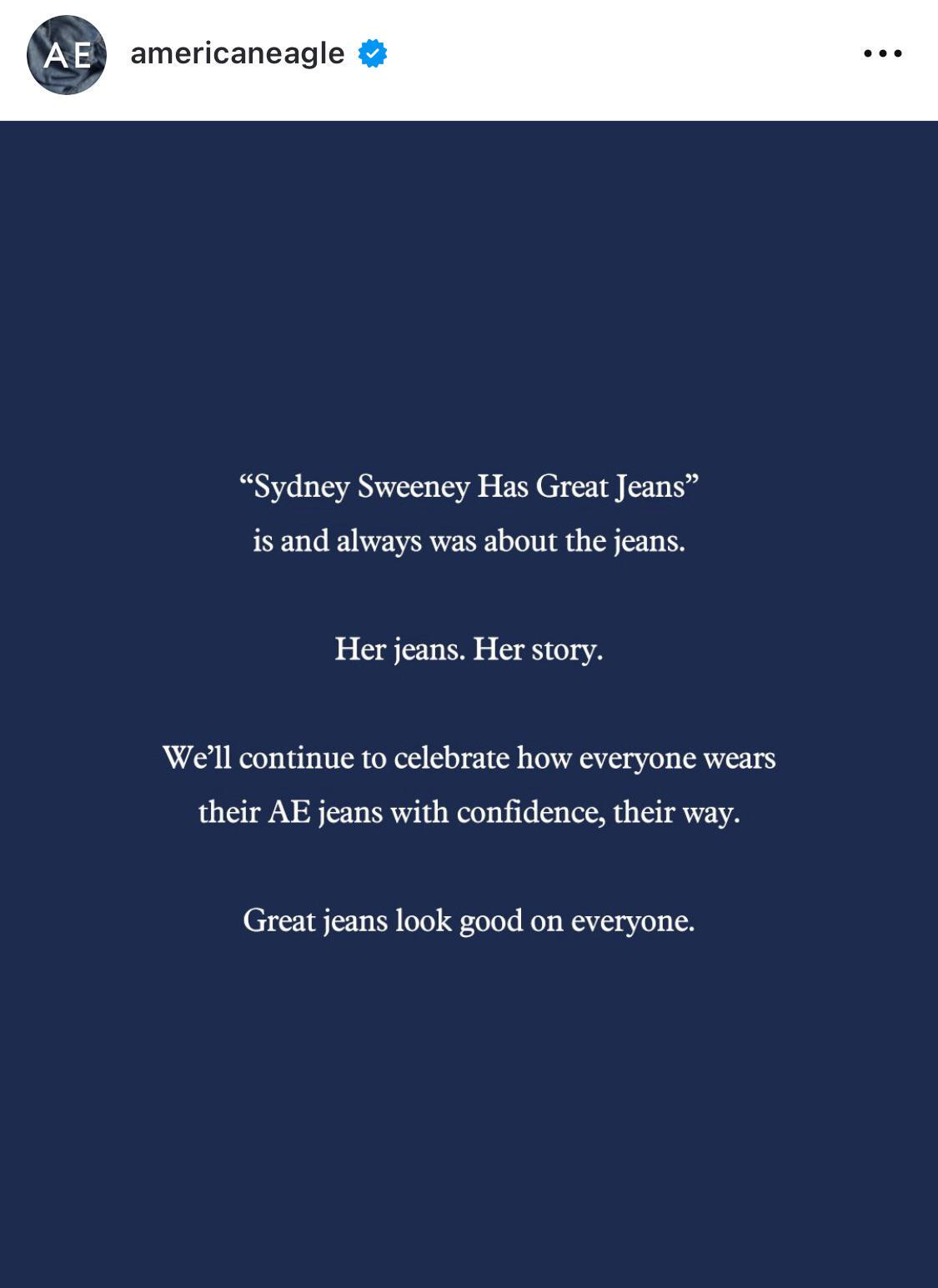 American Eagle issues a statement following backlash from their Sydney  Sweeney jeans/genes campaign : r/popculturechat