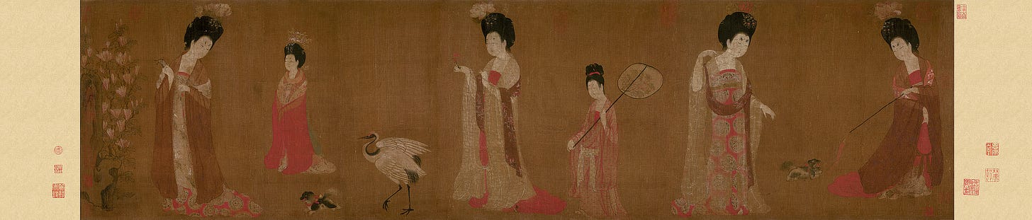 court ladies in silk with flowers court ladies in silk with flowers