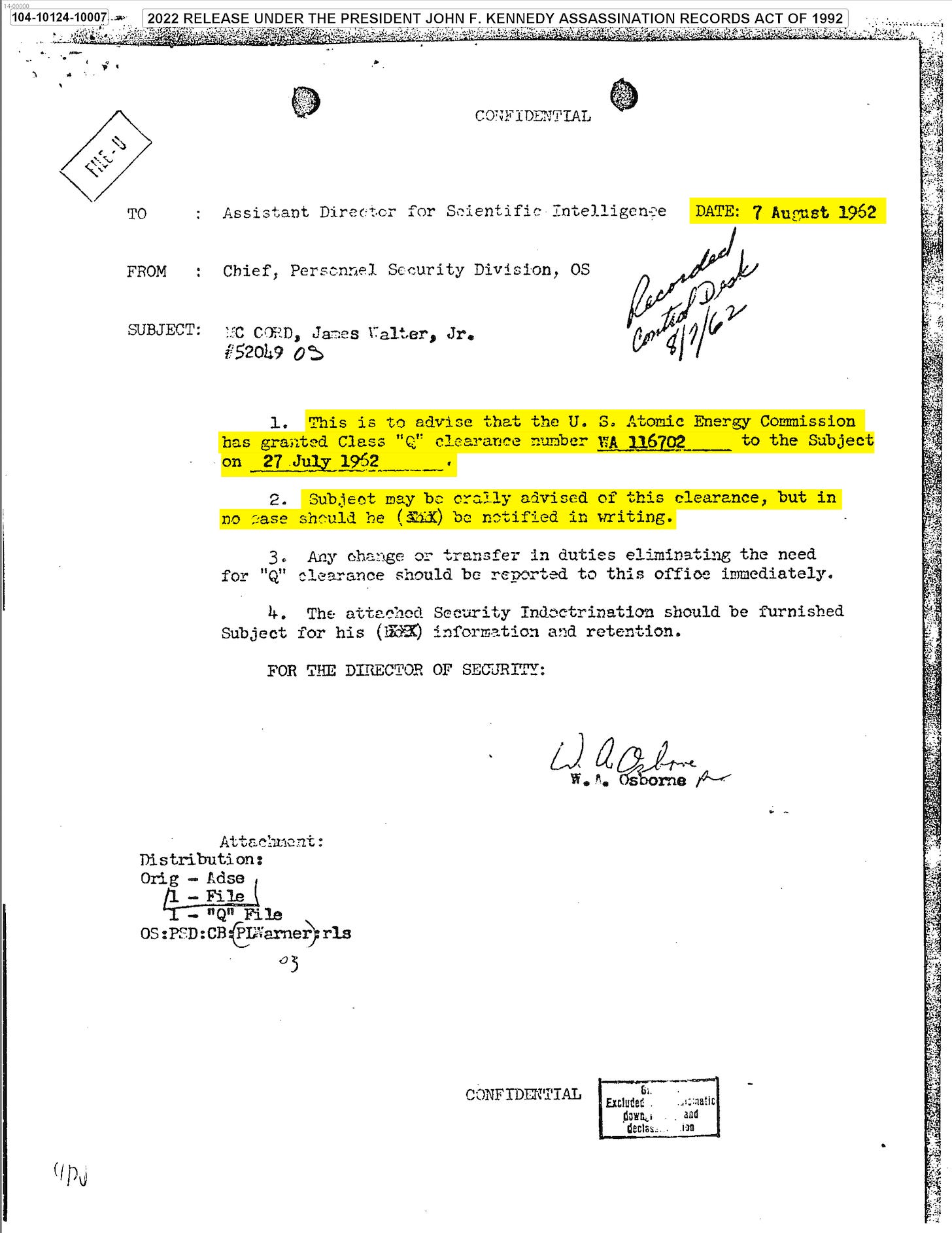 James McCord held a Q clearance, but was only given notice of this record orally. “In no case should he be notified in writing.” James McCord held a Q clearance, but was only given notice of this record orally. “In no case should he be notified in writing.”