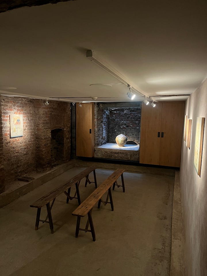 Paintings by Sebastián Espejo and Pierre Bonnard, also prints by Hokkusai and Hiroshige, and an image of the lower gallery