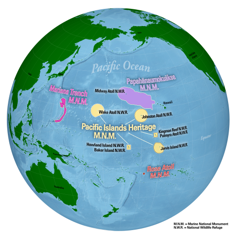 Map of all four Marine National Monuments of the Pacific Map of all four Marine National Monuments of the Pacific