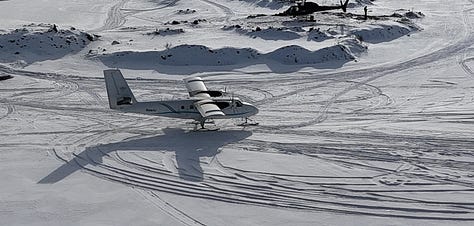 A series of images showing the plane I flew in being loaded and piloted.