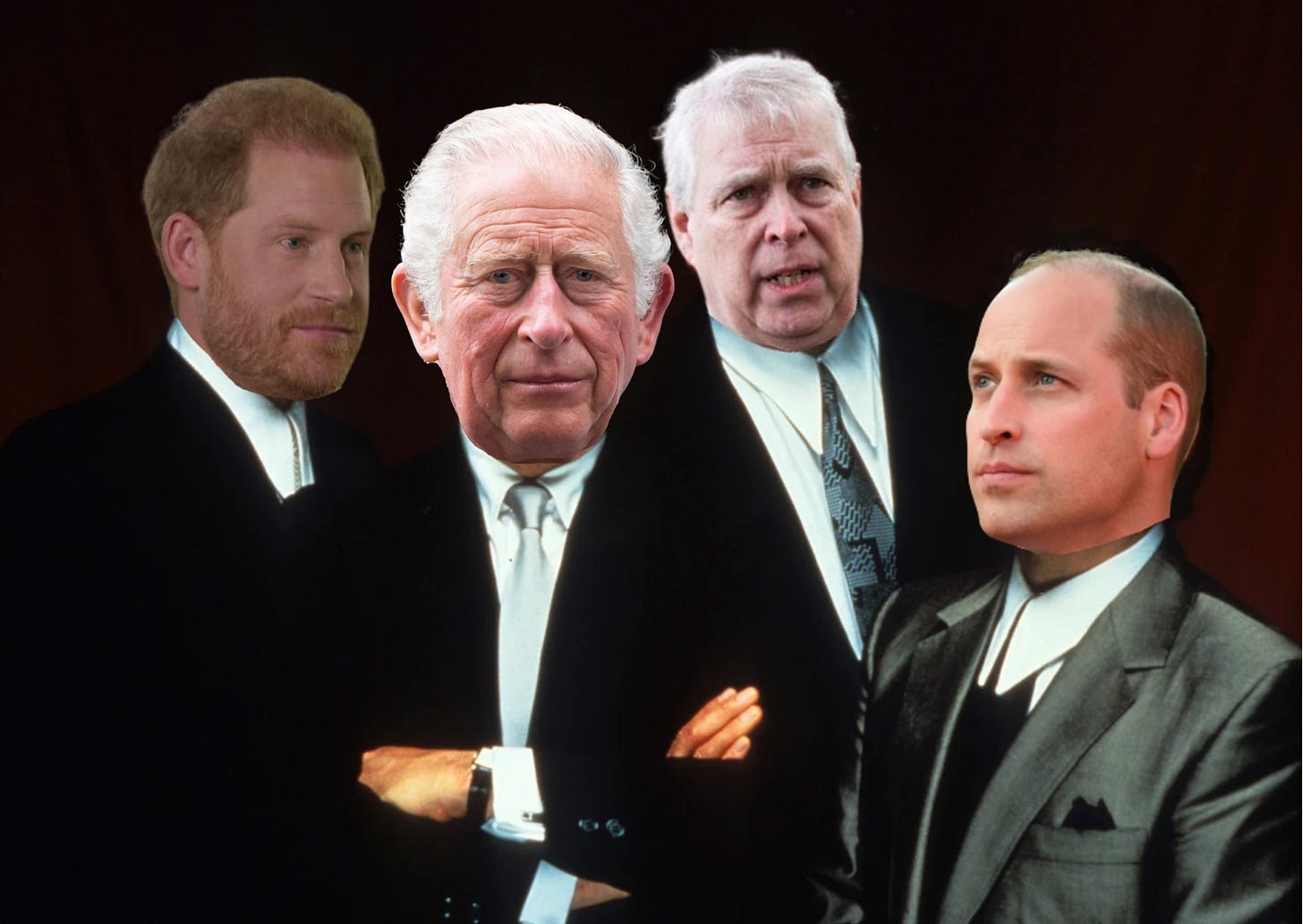 Goodfellas but the characters are replaced with Harry, King Charles, Andrew and William Goodfellas but the characters are replaced with Harry, King Charles, Andrew and William