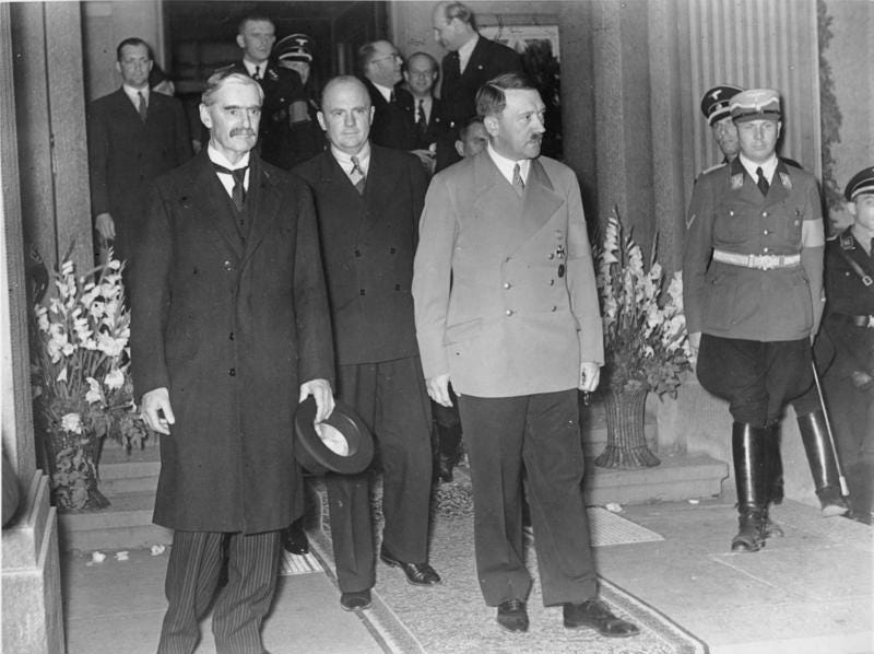 Chamberlain and Hitler leave the Bad Godesberg meeting, 1938 Chamberlain and Hitler leave the Bad Godesberg meeting, 1938