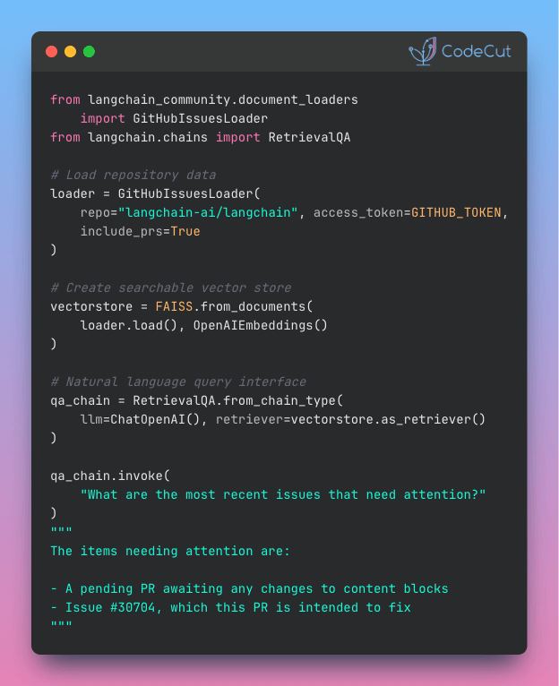 Code example: Analyze GitHub Repositories with LangChain Document Loaders