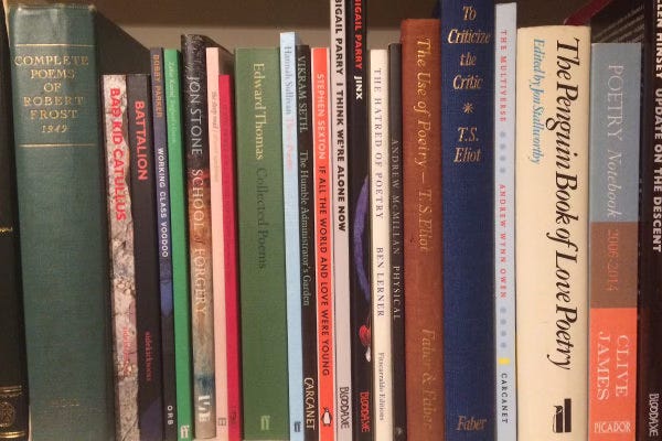 Photo of poetry books on a bookshelf