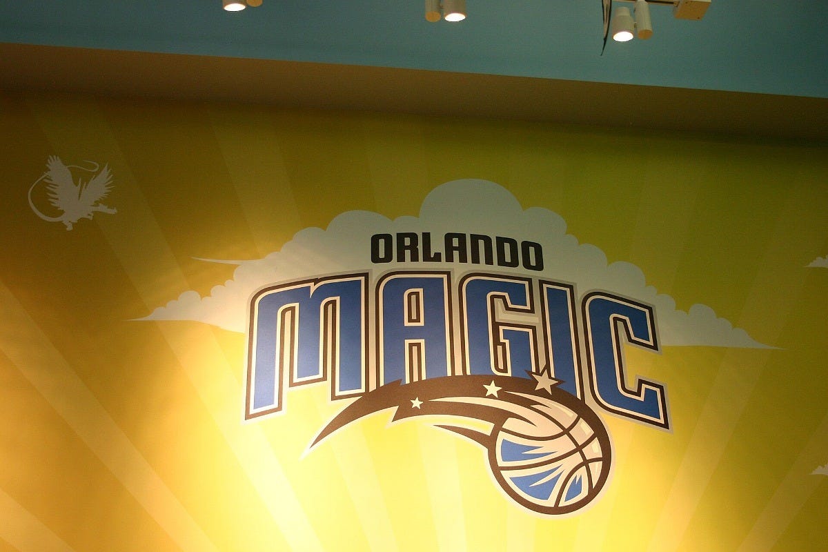 The Orlando Magic logo inside the team's arena in 2010, when it was the Amway Center. Image: Jeff Kern via Wikimedia Commons