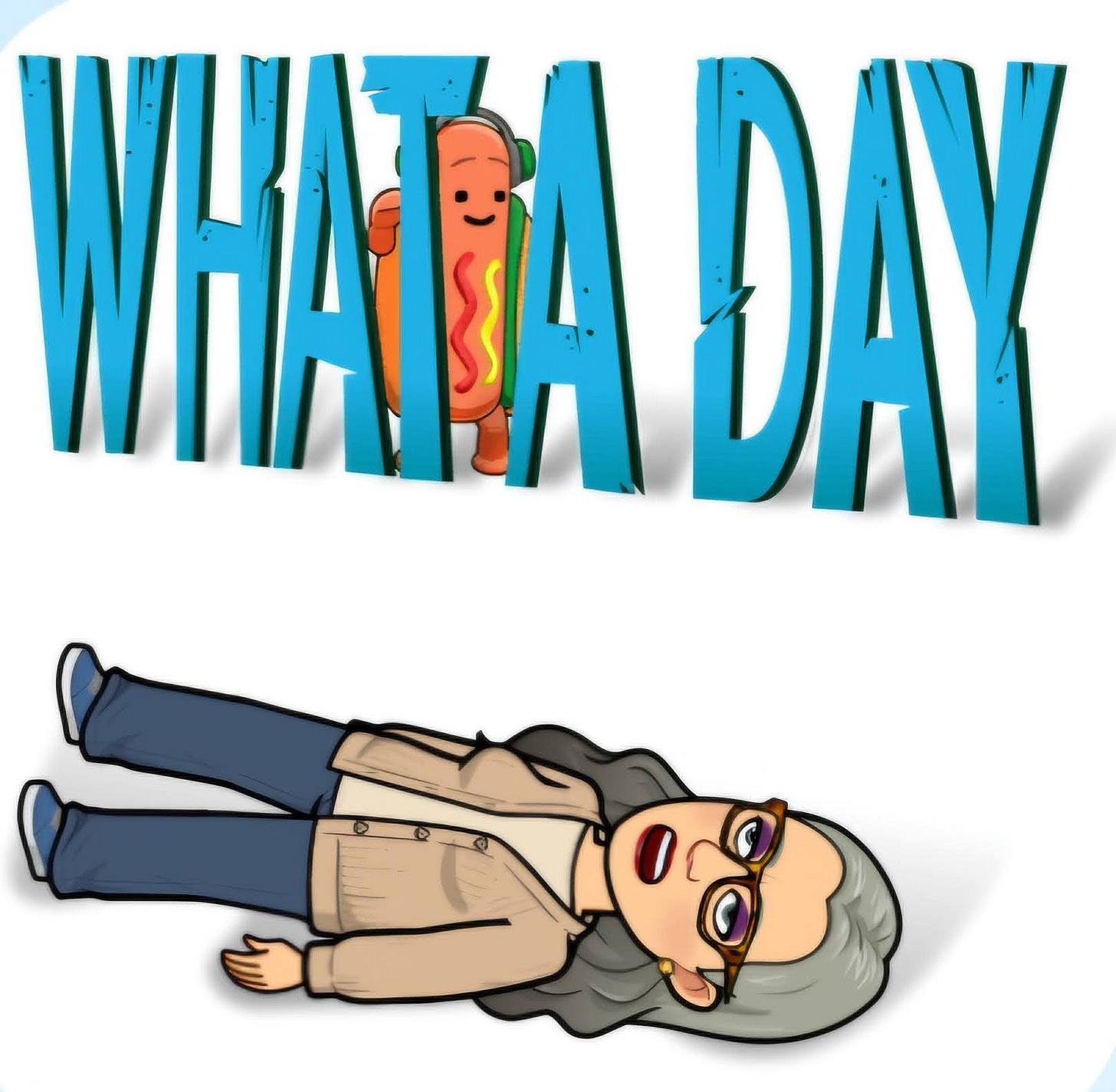 Cartoon: What a Day with me laying on the ground exhausted