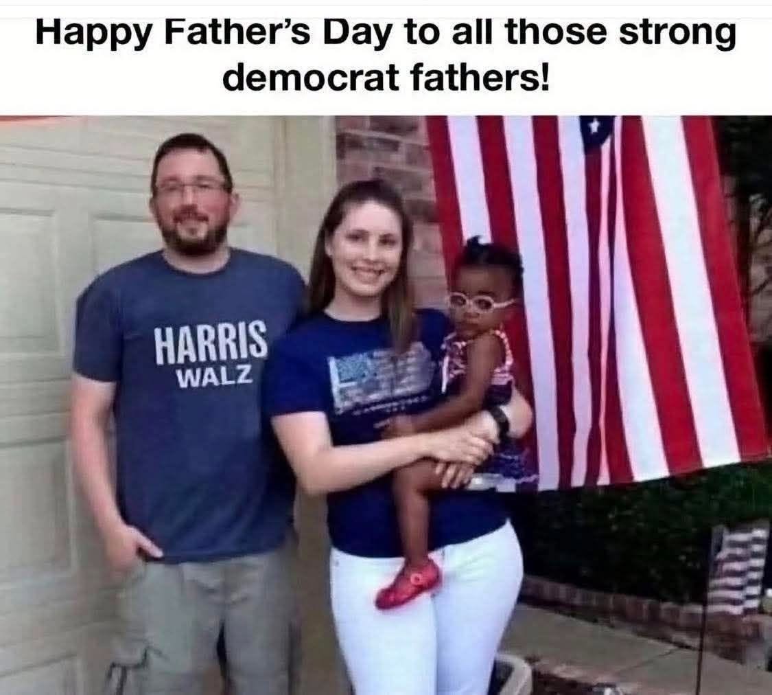 May be an image of text that says 'Happy Father's Day to all those strong democrat fathers! HARRIS WALZ' May be an image of text that says 'Happy Father's Day to all those strong democrat fathers! HARRIS WALZ'