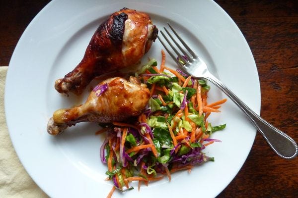 bbq chicken and yogurt mint slaw