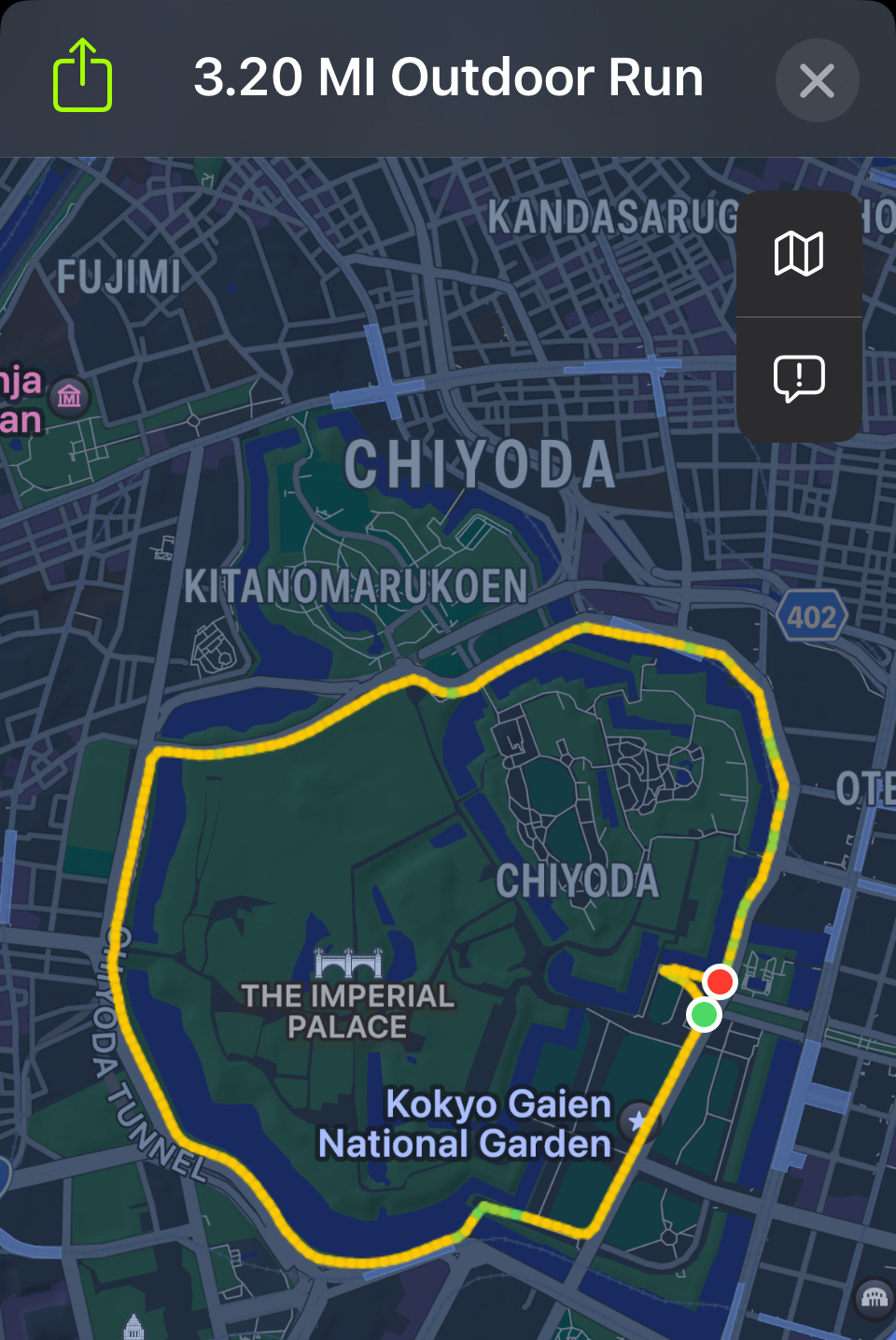 A run around Tokyo’s Imperial Palace works out to about a 5K distance.