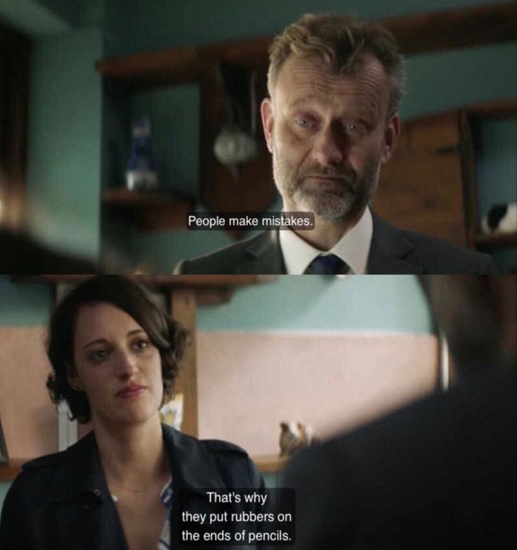 This may contain: two people in suits and ties talking to each other with the caption'that's why they put rubs on the ends of animals