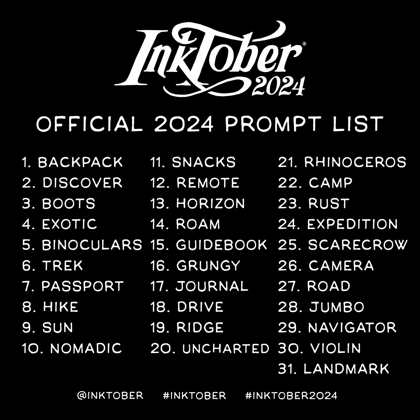 Inktober prompt list