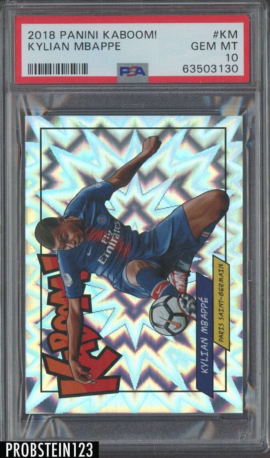 2018 Panini KABOOM! Soccer #KM Kylian Mbappe RC Rookie SSP PSA 10 GEM MINT - Picture 1 of 3