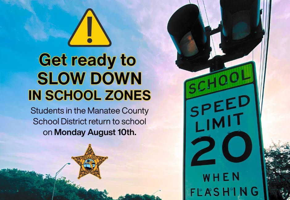 Drivers Urged to Slow Down as School Zones Reactivate Ahead of Manatee County School Year