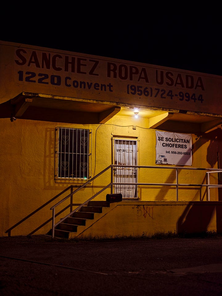 night time images of worn-down buildings