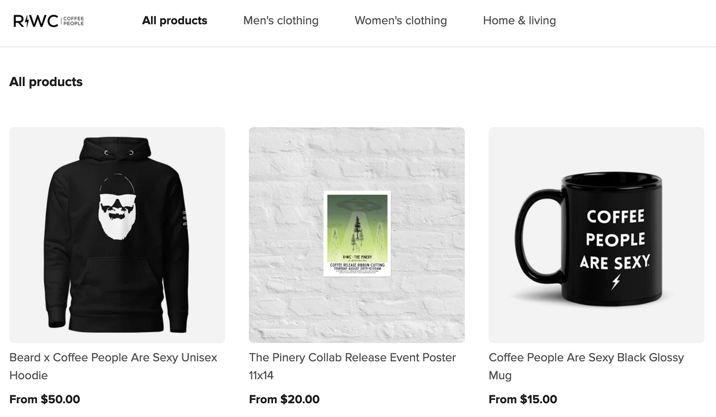 A screenshot of a shoan online shopping page for merchandise related to the The Coffee people Podcast.