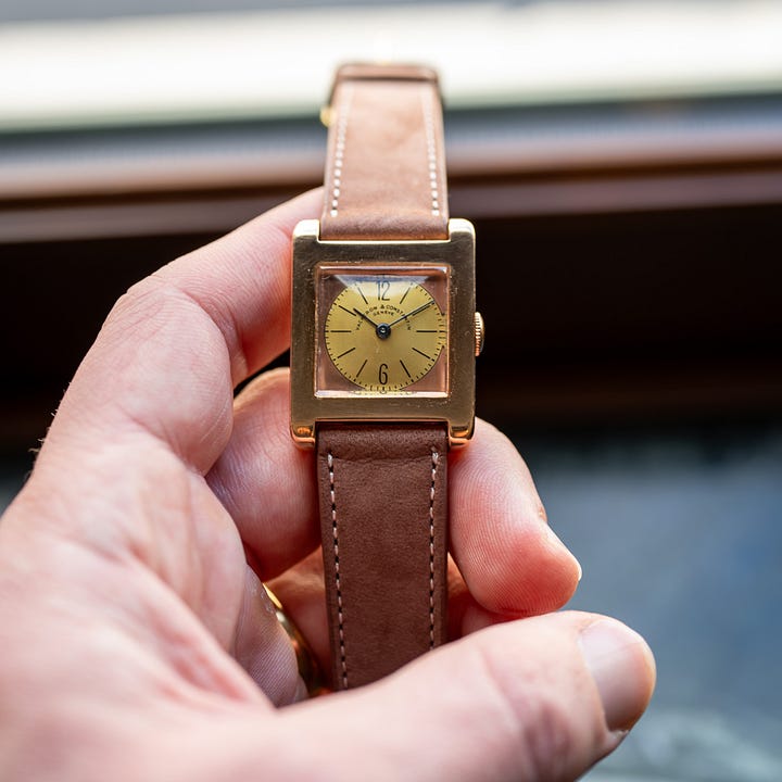 Vintage retangular vacheron and longines watches.