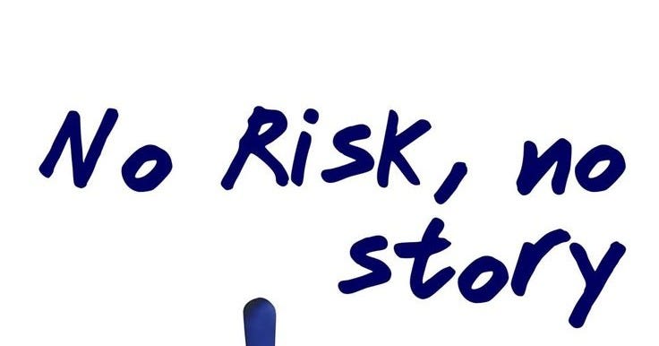 This may contain: a child with a spoon in his mouth and the words no risk no story above it This may contain: a child with a spoon in his mouth and the words no risk no story above it