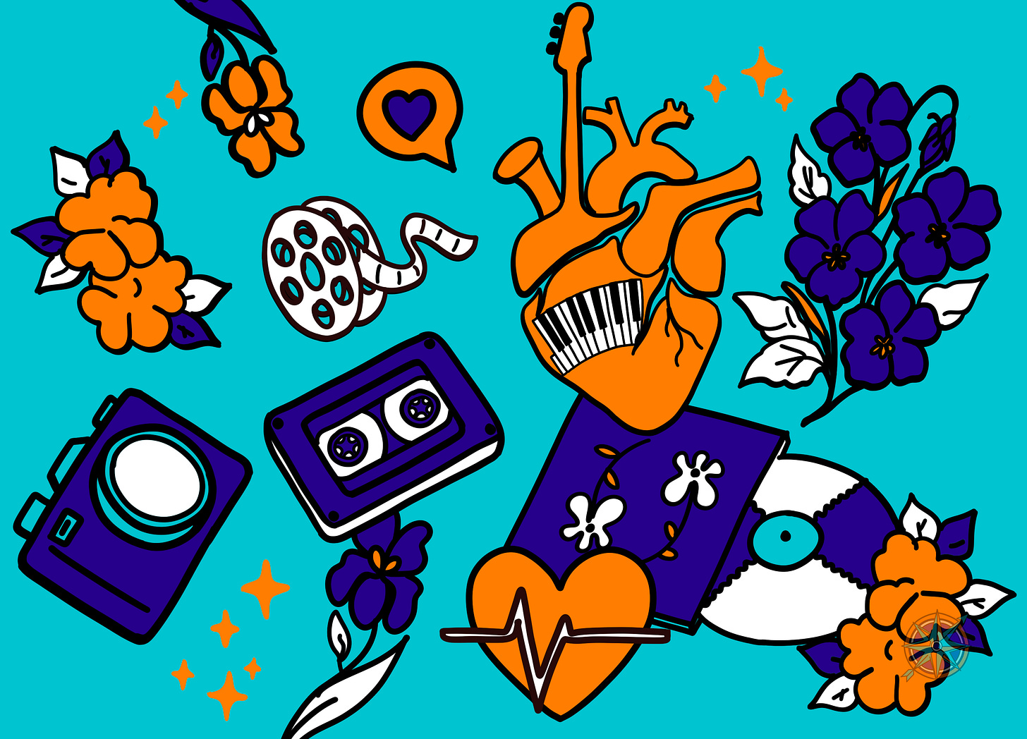 A bold pop‑art illustration featuring a stylised heart at the centre, radiating vibrant lines of colour like sound waves or pulses. The palette is bright and high‑contrast, with graphic shapes and layered textures suggesting rhythm, energy, and creative flow. Images reference a retro 80's era. The overall effect evokes the feeling of ideas sparking and creativity beating like a living pulse. A bold pop‑art illustration featuring a stylised heart at the centre, radiating vibrant lines of colour like sound waves or pulses. The palette is bright and high‑contrast, with graphic shapes and layered textures suggesting rhythm, energy, and creative flow. Images reference a retro 80's era. The overall effect evokes the feeling of ideas sparking and creativity beating like a living pulse.