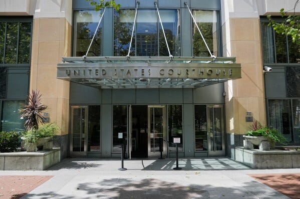 The U.S. District Court in Oakland, Calif., is photographed Monday, April 27, 2026. (AP Photo/Godofredo A. Vásquez) The U.S. District Court in Oakland, Calif., is photographed Monday, April 27, 2026. (AP Photo/Godofredo A. Vásquez)