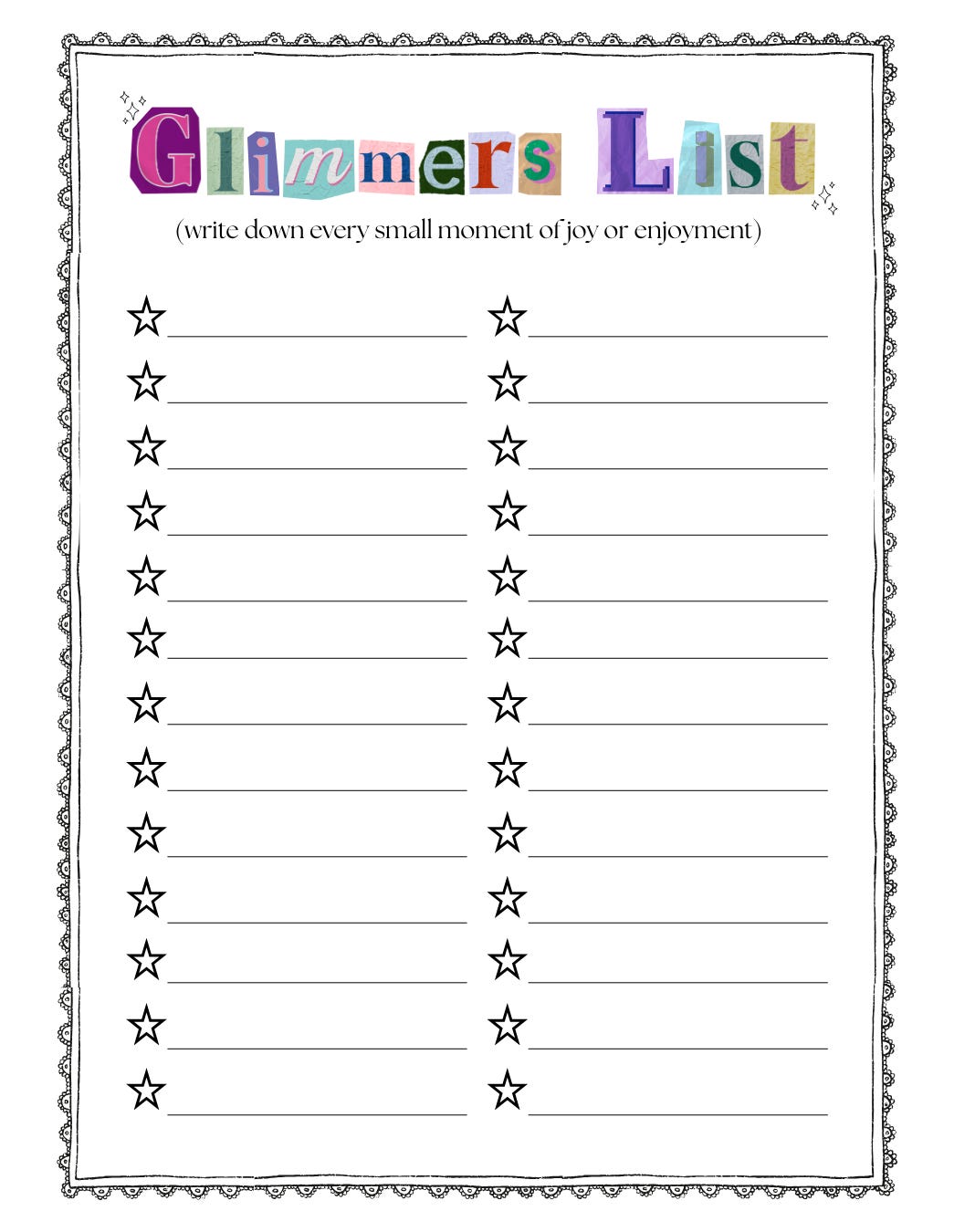 Glimmer Worksheet.pdf Weekday Whimsy : Trinkets & Shower Bows - by Rach Rose
