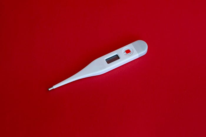 A small thermometer, used for taking temperatures and identifying fevers.