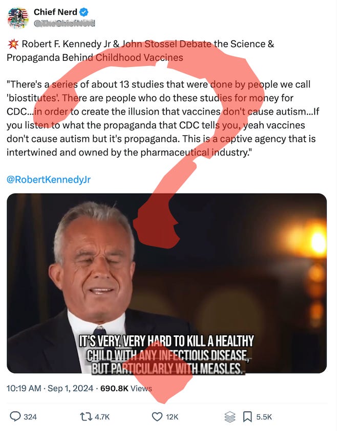 Remember when RFK, Jr said it is hard to kill a healthy child with any infectious disease? How many healthy children have died when they got sick with an infectious disease while he has been Secretary of HHS? Remember when RFK, Jr said it is hard to kill a healthy child with any infectious disease? How many healthy children have died when they got sick with an infectious disease while he has been Secretary of HHS?