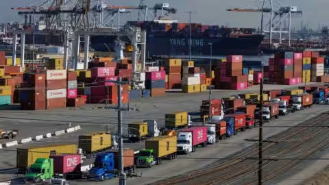 A general view shows shipping containers from China at the Port of Los Angeles in California A general view shows shipping containers from China at the Port of Los Angeles in California