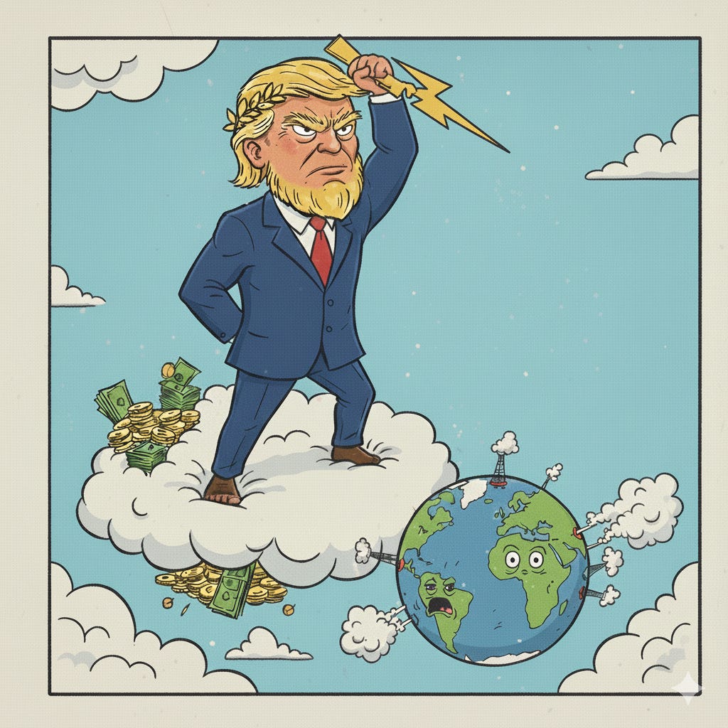 Cartoon of President Trump as Zeus launching thunderbolts at Earth, illustrating the 2026 Donroe Doctrine. Cartoon of President Trump as Zeus launching thunderbolts at Earth, illustrating the 2026 Donroe Doctrine.