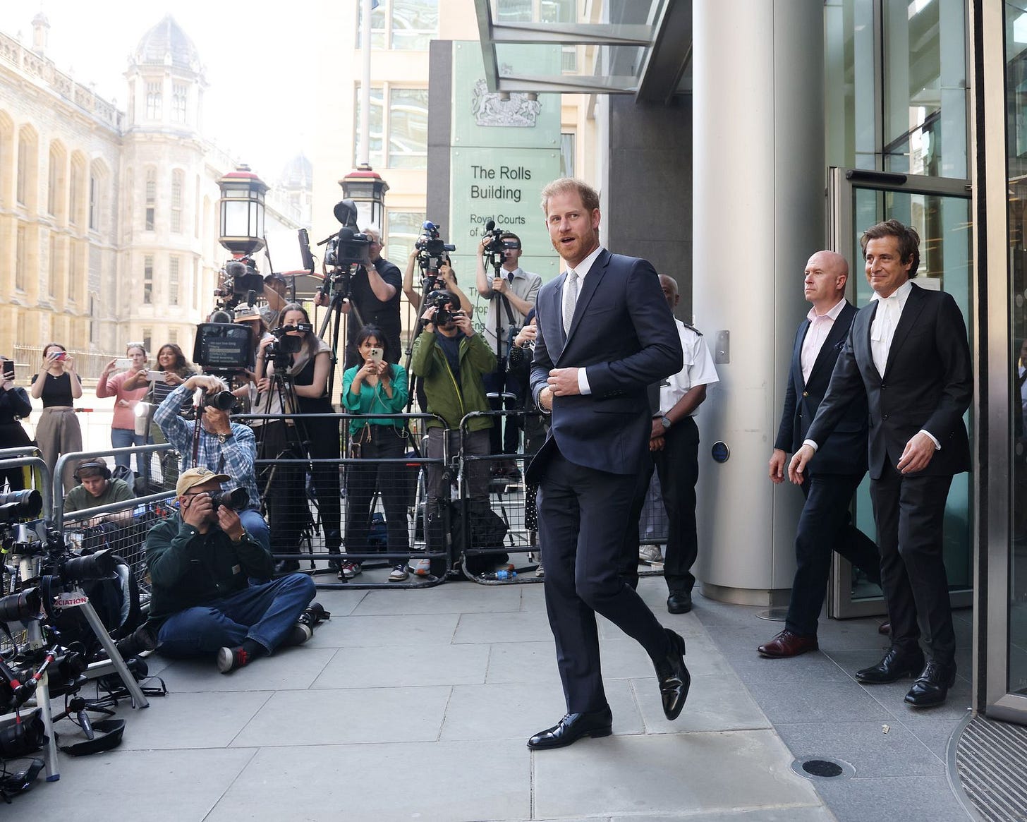 Prince Harry closely followed by David Sherborne leaving the Mirror Group phone hacking trial in June 2023 Prince Harry closely followed by David Sherborne leaving the Mirror Group phone hacking trial in June 2023