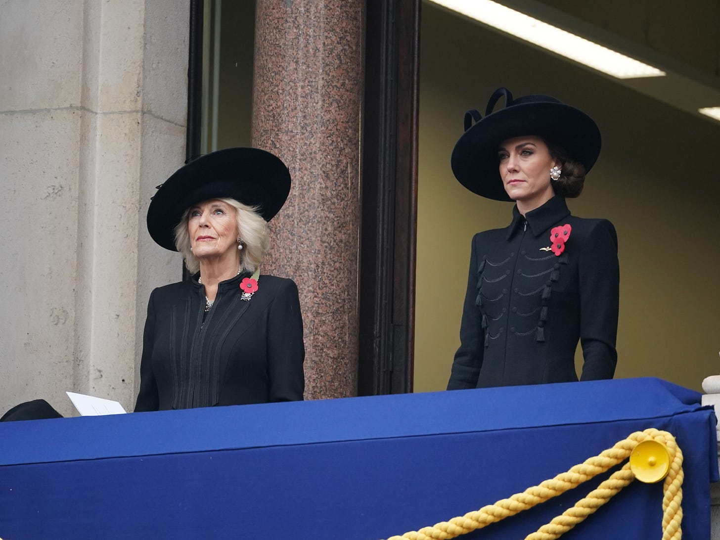 Queen Camilla and Princess Kate watch Remembrance Sunday service from balcony of FCDO